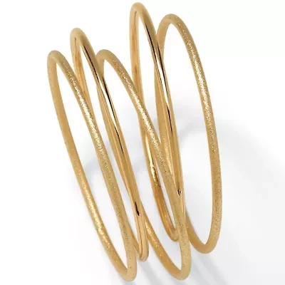 5 Piece Bangle Bracelet Set in Textured and Polished Yellow Goldtone