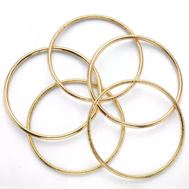 5 Piece Bangle Bracelet Set in Textured and Polished Yellow Goldtone