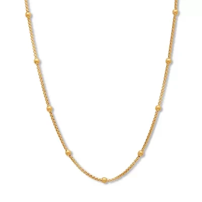 Gold Ion-Plated Stainless Steel Beaded Chain Necklace, 24 Inches