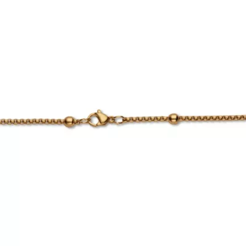 Gold Ion-Plated Stainless Steel Beaded Chain Necklace, 24 Inches