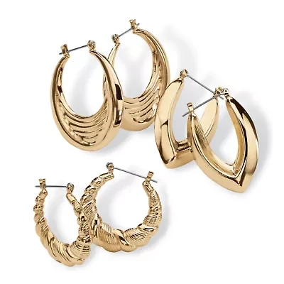 3 Pair Hoop Earrings Set in Yellow Goldtone