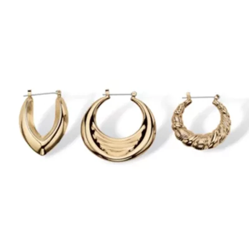 3 Pair Hoop Earrings Set in Yellow Goldtone