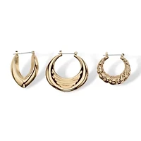 3 Pair Hoop Earrings Set in Yellow Goldtone