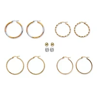4 Cttw. 6-Pair CZ Stud & Hoop Set Goldtone & Gold Ion Plated Stainless Steel