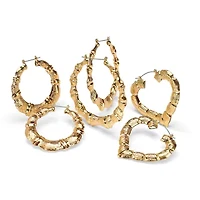 3 Pair Bamboo Style Hoop Earrings Set in Yellow Goldtone