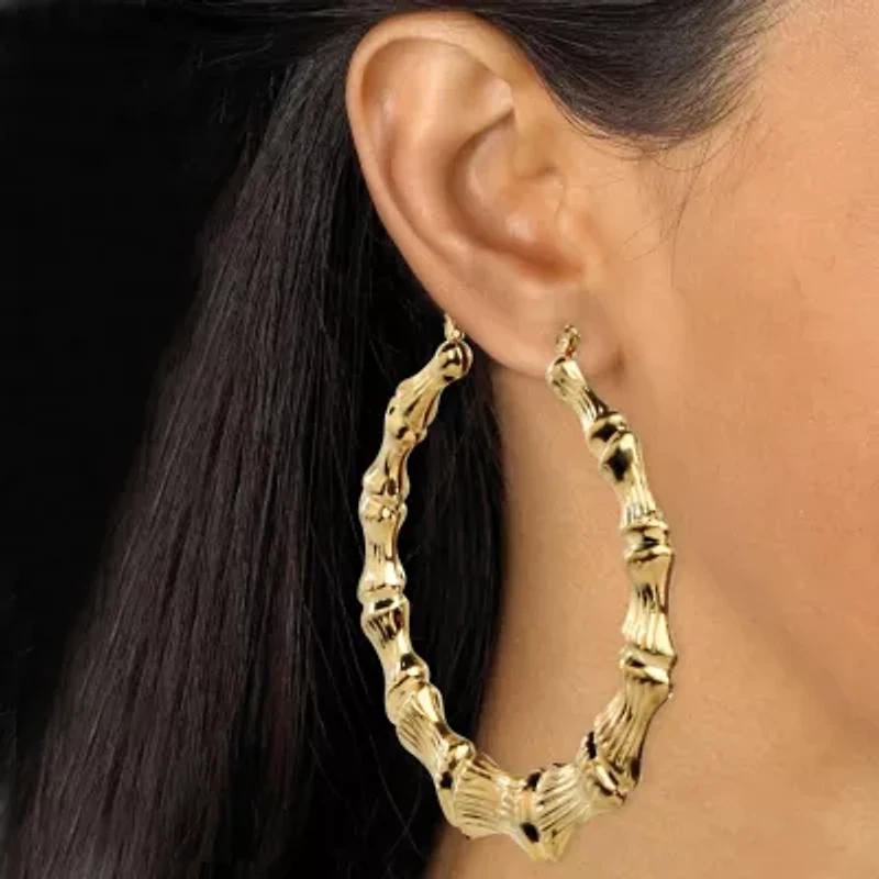 3 Pair Bamboo Style Hoop Earrings Set in Yellow Goldtone