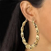 3 Pair Bamboo Style Hoop Earrings Set in Yellow Goldtone