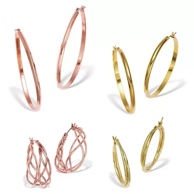 Rose Ion-Plated and Gold Ion-Plated Stainless Steel Hoop Earrings Set