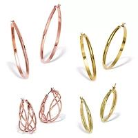 Rose Ion-Plated and Gold Ion-Plated Stainless Steel Hoop Earrings Set