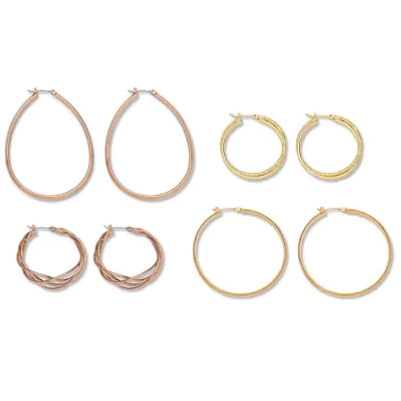 Rose Ion-Plated and Gold Ion-Plated Stainless Steel Hoop Earrings Set