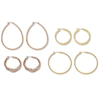 Rose Ion-Plated and Gold Ion-Plated Stainless Steel Hoop Earrings Set