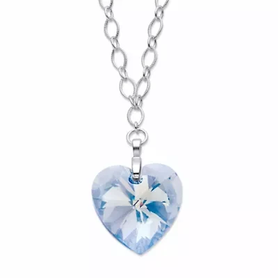 Blue Heart-Shaped Crystal Silvertone Rolo-Link Necklace 16.5"