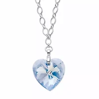 Blue Heart-Shaped Crystal Silvertone Rolo-Link Necklace 16.5"