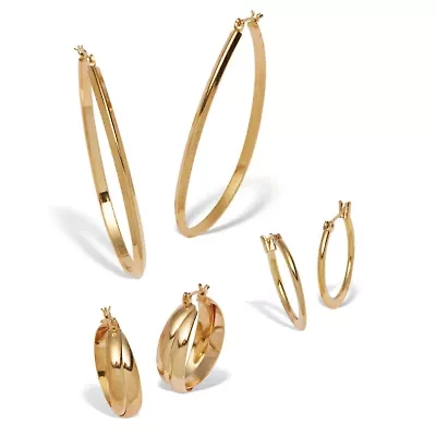 Yellow Goldtone 3 Pair Hoop Earrings Set