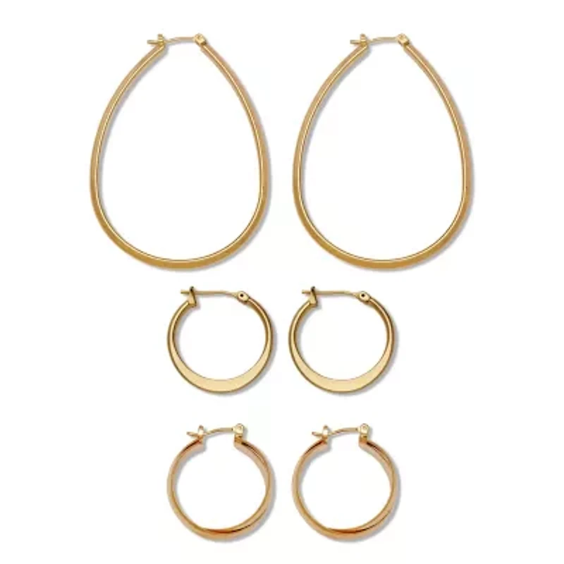 Yellow Goldtone 3 Pair Hoop Earrings Set
