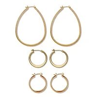 Yellow Goldtone 3 Pair Hoop Earrings Set