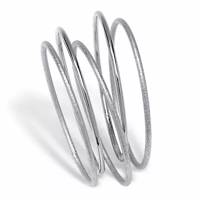 Textured and Polished 5-Piece Bangle Bracelet Set in Silvertone 9"