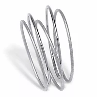 Textured and Polished 5-Piece Bangle Bracelet Set in Silvertone 9"