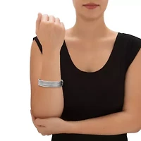 Textured and Polished 5-Piece Bangle Bracelet Set in Silvertone 9"