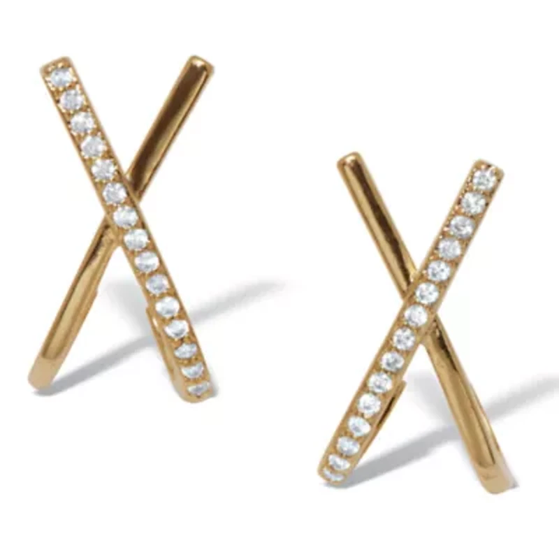 Crystal "X" Goldtone Drop Earrings, 20x10mm