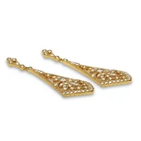 Round Crystal Goldtone Antiqued Drop Earrings, 50x15mm