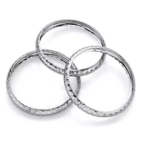 Hammered 3-Piece Bangle Bracelet Set in Silvertone 8.5"