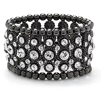 Black Ruthenium Plated Simulated Black Pearl and Crystal Stretch Bracelet
