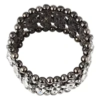 Black Ruthenium Plated Simulated Black Pearl and Crystal Stretch Bracelet