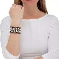 Black Ruthenium Plated Simulated Black Pearl and Crystal Stretch Bracelet