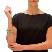 Green Agate Elephant and Simulated Emerald Beaded Stretch Bracelet 8"