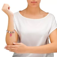 Pink Crystal Bali-Style Breast Cancer Awareness Silvertone Bracelet 8"-10"