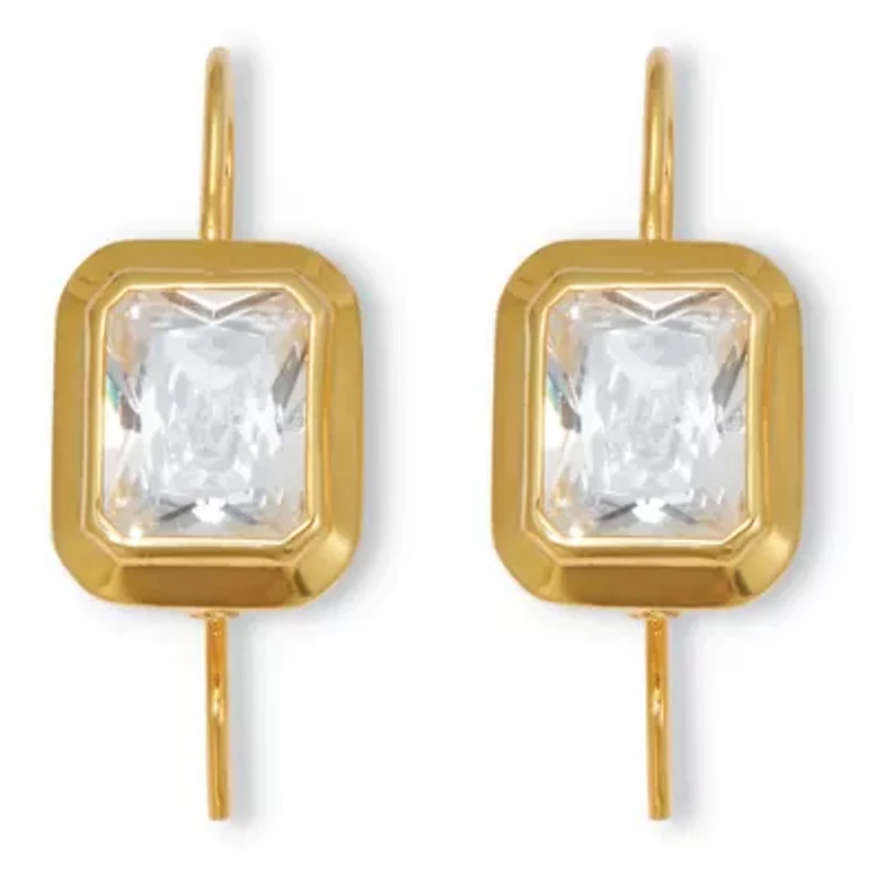 7.6 TCW 14k Yellow Gold-Plated Emerald Cut Cubic Zirconia Drop Earrings