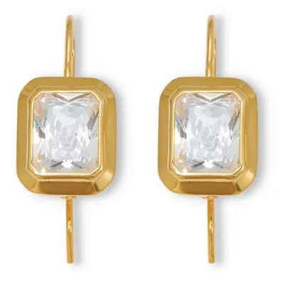 7.6 TCW 14k Yellow Gold-Plated Emerald Cut Cubic Zirconia Drop Earrings