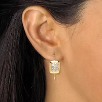 7.6 TCW 14k Yellow Gold-Plated Emerald Cut Cubic Zirconia Drop Earrings