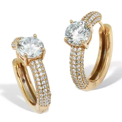 3.94 TCW Round Cubic Zirconia Yellow Gold-Plated Huggie Earrings