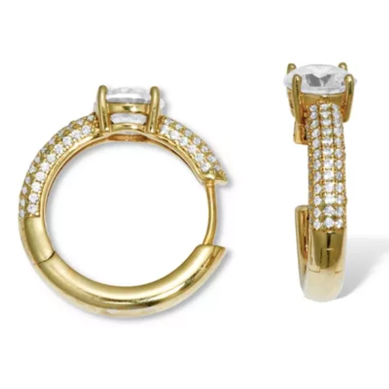 3.94 TCW Round Cubic Zirconia Yellow Gold-Plated Huggie Earrings