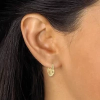 Round Crystal Goldtone Heart Lock and Hoop Earrings, 2-Pair Set