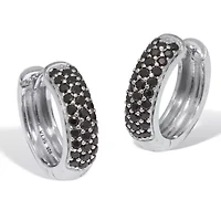 Round Genuine Black Spinel Sterling Silver Huggie Earrings