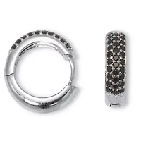 Round Genuine Black Spinel Sterling Silver Huggie Earrings