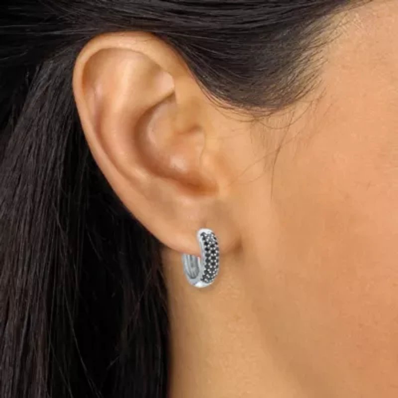 Round Genuine Black Spinel Sterling Silver Huggie Earrings