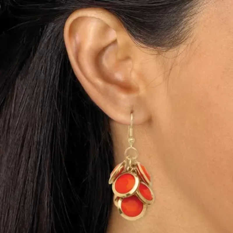 Orange Bib Necklace and Cluster Earrings Set Yellow Goldtone