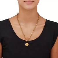 Gold Ion-Plated Stainless Steel Coin Pendant Paperclip Lariat Necklace,19 Inches