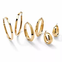 3 Pair Hoop Earrings Set in Yellow Gold Tone