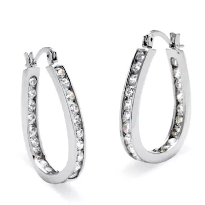 2.52 TCW Cubic Zirconia Silvertone Inside-Out Channel-Set Hoop Earrings