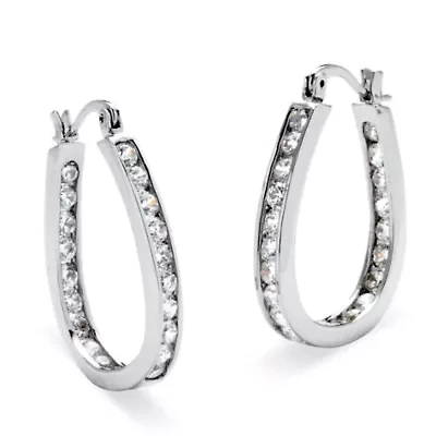 2.52 TCW Cubic Zirconia Silvertone Inside-Out Channel-Set Hoop Earrings