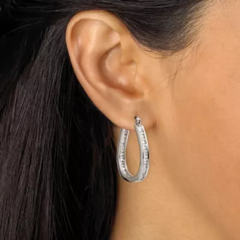2.52 TCW Cubic Zirconia Silvertone Inside-Out Channel-Set Hoop Earrings
