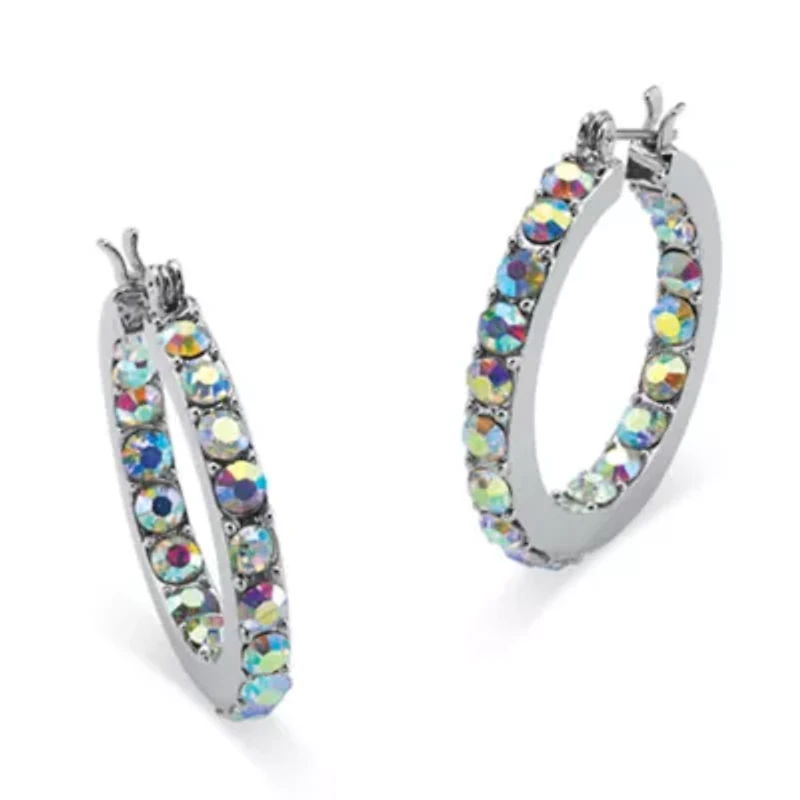Aurora Borealis Crystal Inside-Out Hoop Earrings in Silvertone