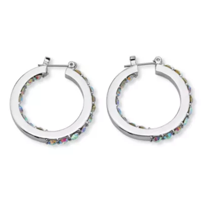 Aurora Borealis Crystal Inside-Out Hoop Earrings in Silvertone