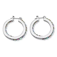 Aurora Borealis Crystal Inside-Out Hoop Earrings in Silvertone