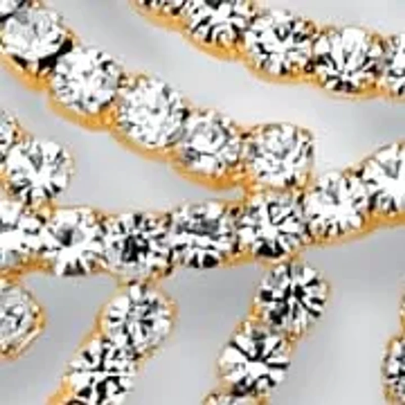 Round Crystal Goldtone Leaf Hoop Earrings 2 1/3"